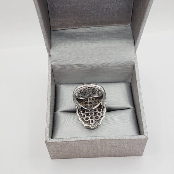 White - Chocolate - Yellow Diamond Simulants 925 Silver Statement Halo Ring - Picture 3 of 9